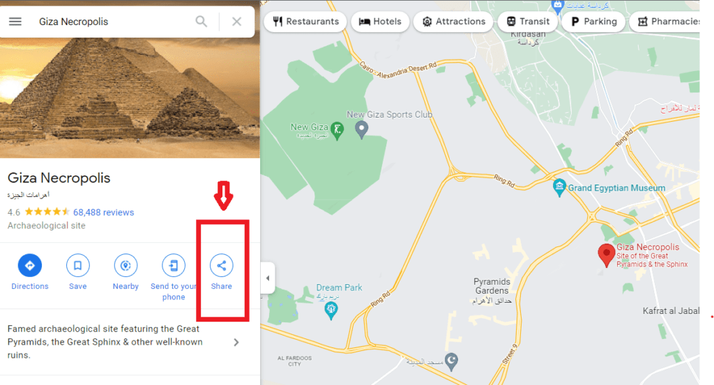 Divi-thema Google Maps Share-knop