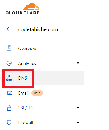 DNS da barra lateral da Cloudflare