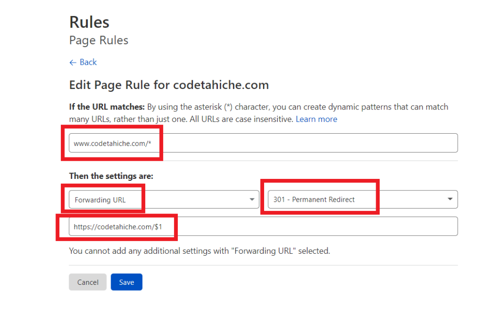 Cloudflare Forward URL-regel