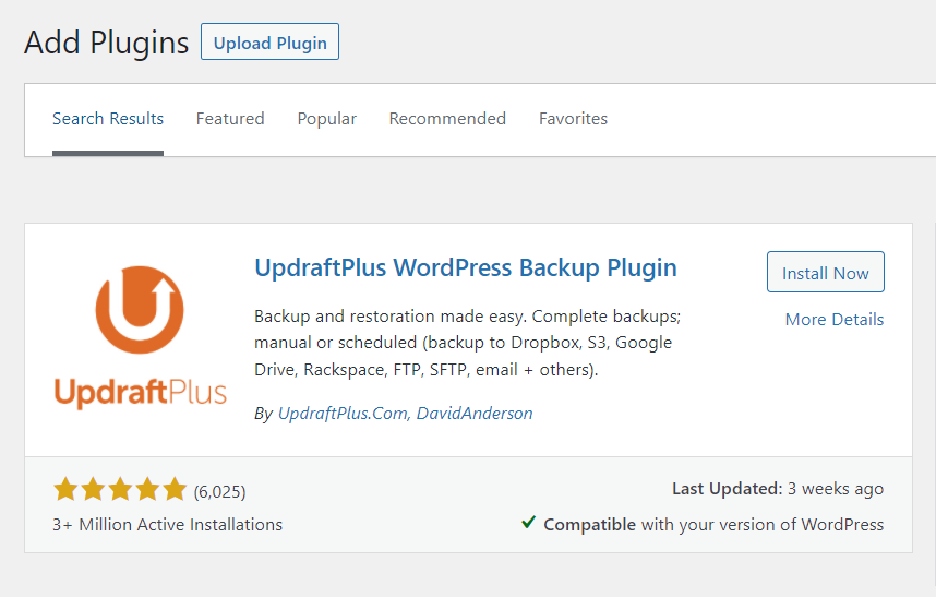 UpdraftPlus - WordPress-Plugin - Installation