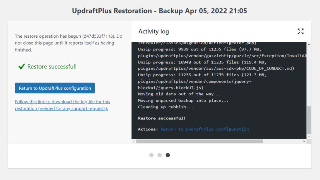 UpdraftPlus - Plugin WordPress - Ripristino di un backup
