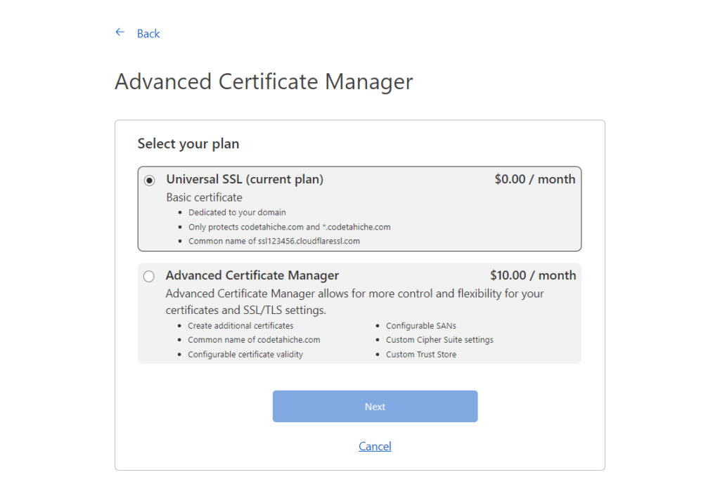 Cloudflare Advanced Certificate Manager - Universal SSL